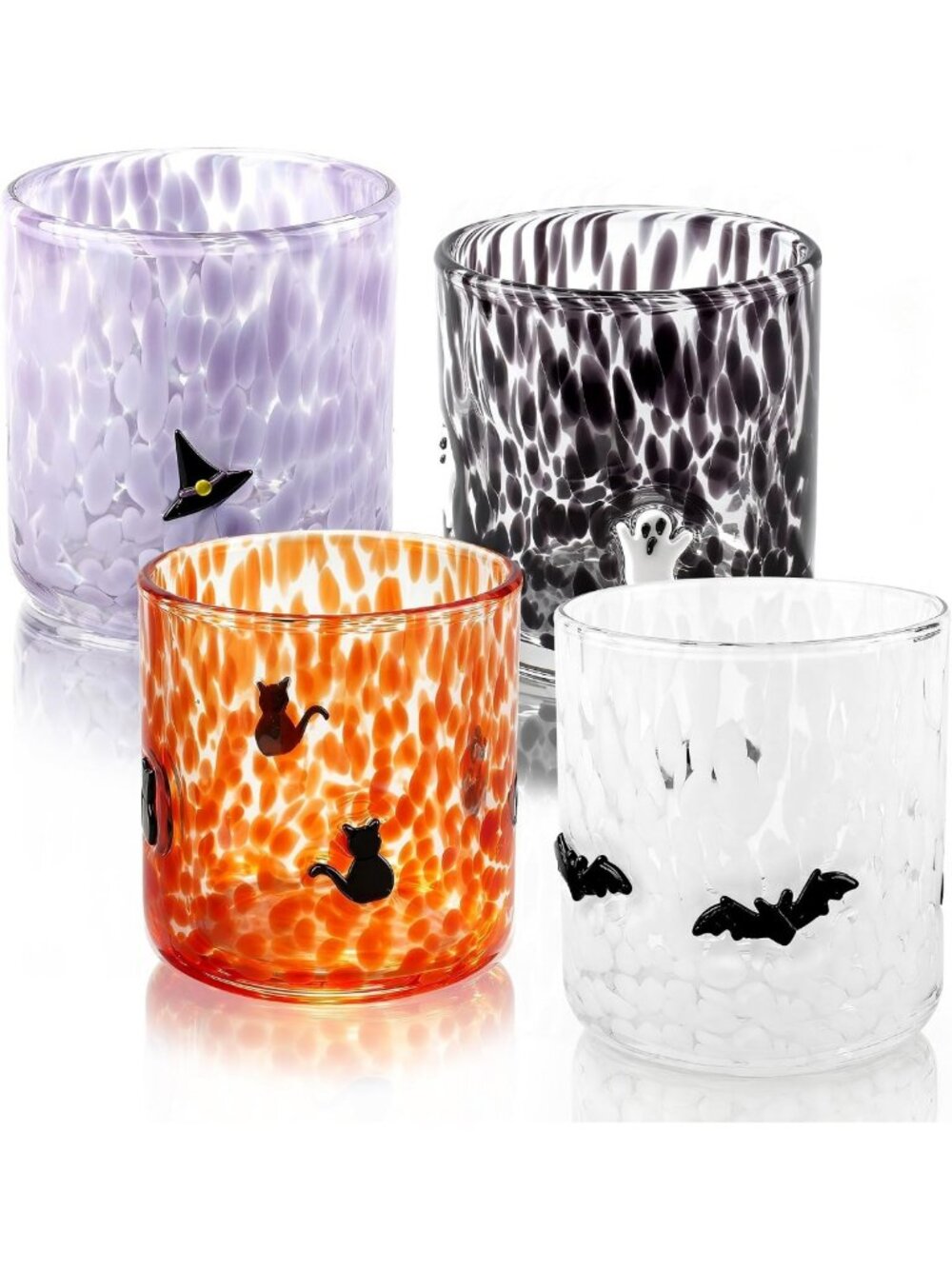 Spooky Halloween Glass Cups Set of 4, 16 oz Witch Ghost Bat Drinkware
